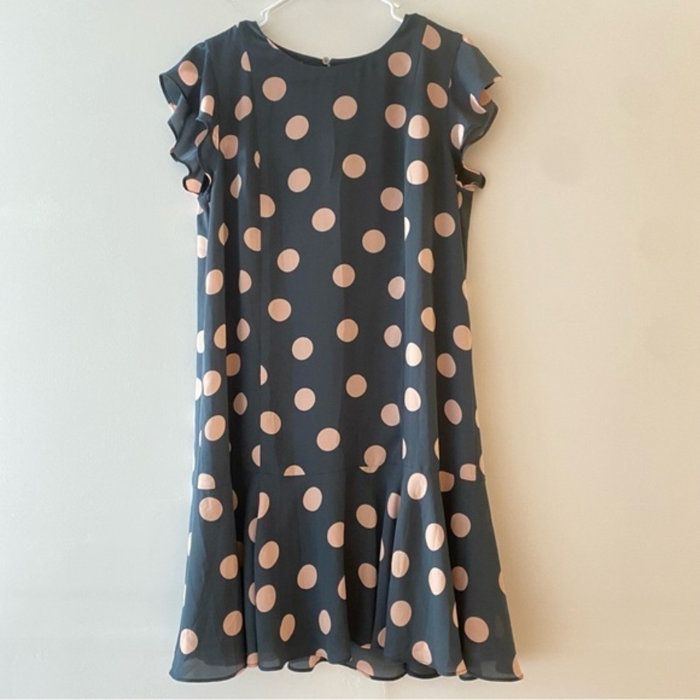 LOFT grey and pink polka dot dress M